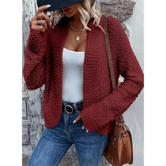 Women's Knit Cardigans Sweaters Outerwear Coats Red - Picture 2 of 5